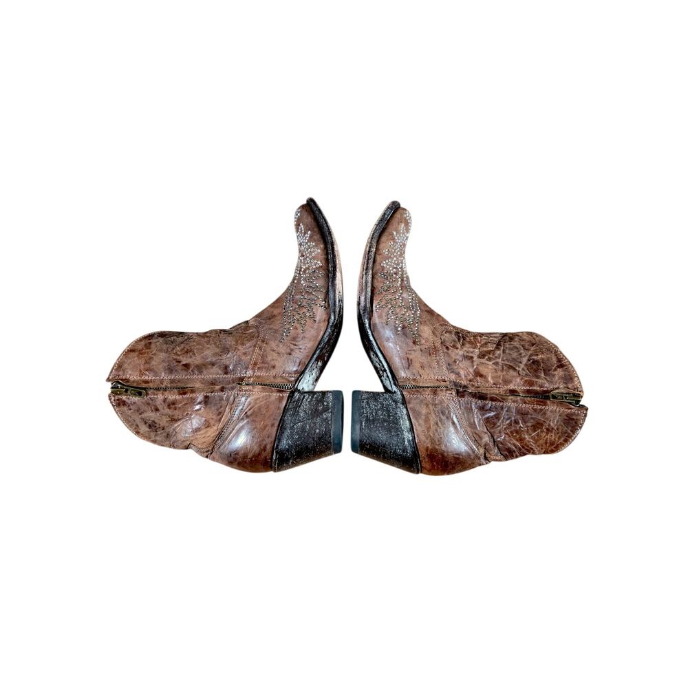 Old Gringo Eagle Swarovski Crystal Brown Distressed Leather Zip Up Boots Size 10 - Picture 4 of 8